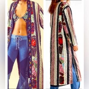 NEW Free People Kayla beaded sequined patchwork duster jacket kimono, L